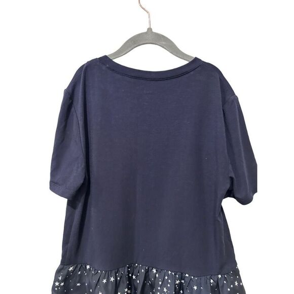 Kate Spade Broome Street Star Print Short Sleeve Peplum Top Blouse Blue 2XS - Picture 2 of 10